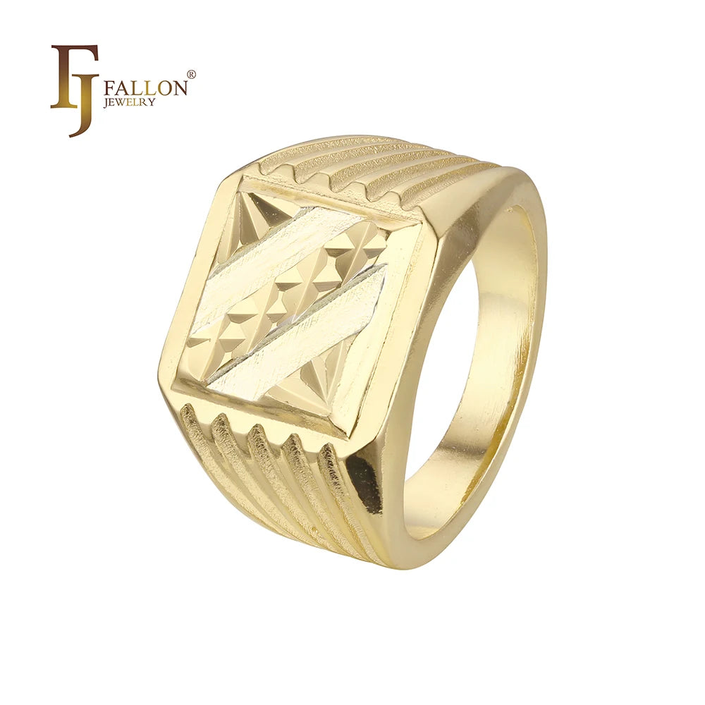 FJ Fallon Fashion Jewelry Men's Rings Plated in 14K Gold Brass Based