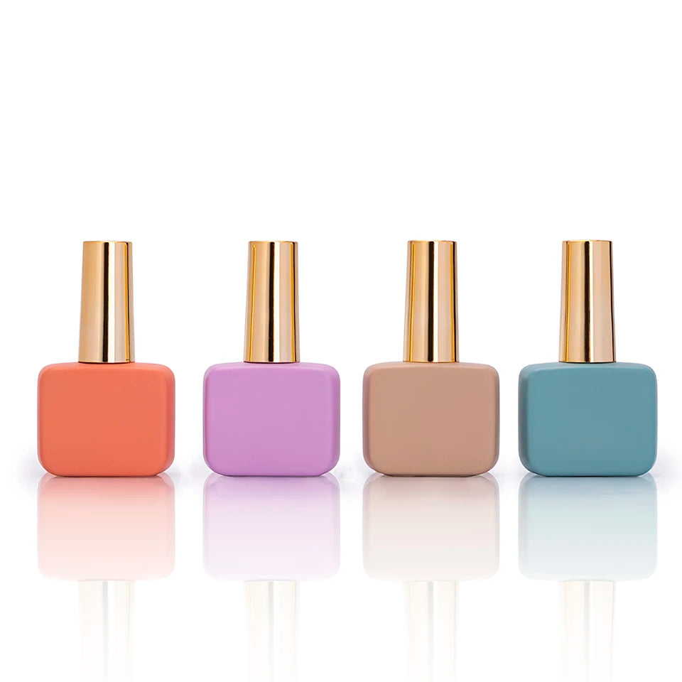 12ml Luxury Unique Frosted Square Cosmetic Bottle Uv Gel Empty Nail Polish Glass Bottle with Brush