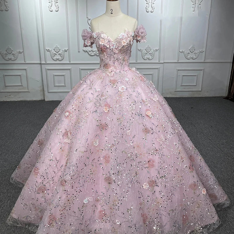 2023 New Pink Princess Flower Off Shoulder Quinceanera Evening Dresses Jancember 6571