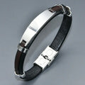 Factory Price Custom Punk Style Real Leather Stainless Steel Matte Plate Fashion Men's Bangles Bracelets