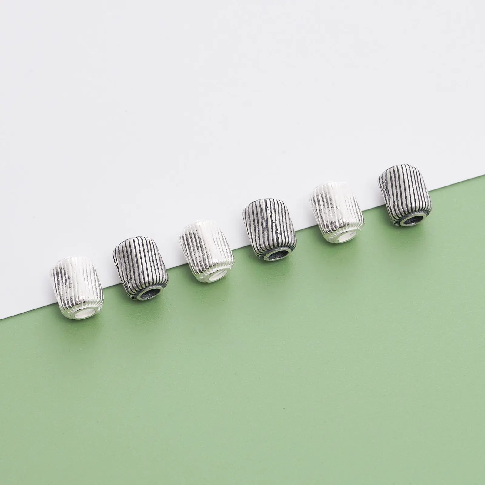Vintage 925 Sterling Silver Straight Grain Lantern Spacer Beads Antique Silver Charm Beads for Jewelry Making Finding