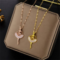 Wholesale Korean Personalized Trendy Titanium Steel Design Rose Necklace Pink Crystal Ballet Girl Necklace