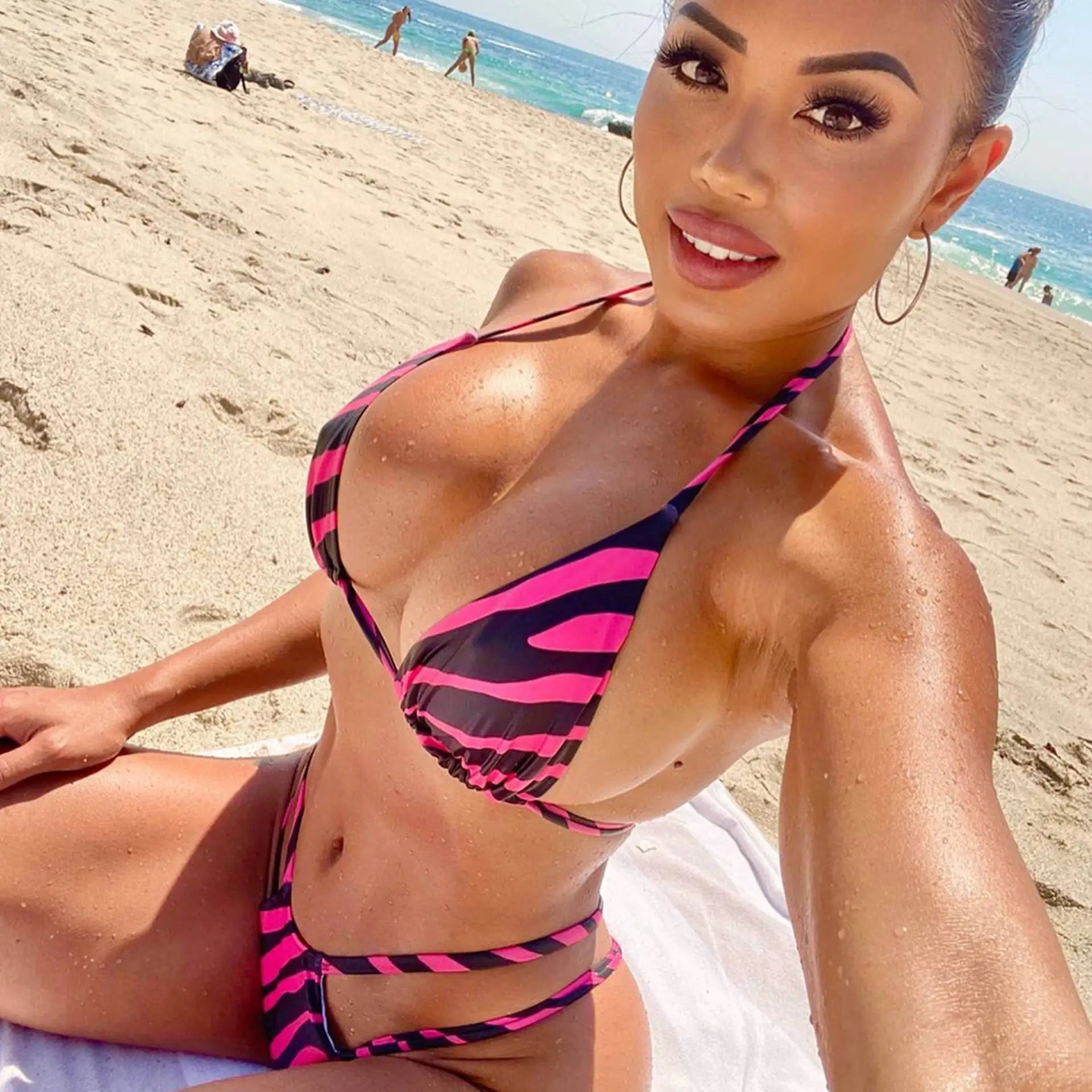 Two-Piece Eco-Friendly Quick Dry Female Triangle Thong Bikini Set Tankinis Style Women's Bathing Suit Swimwear Front Logo