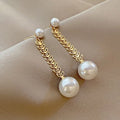 SC Korean Ins White Pearl Dangle Stud Earrings Jewelry Elegant S925 Silver Needle Long Tassel Arrow Pearl Earrings for Women