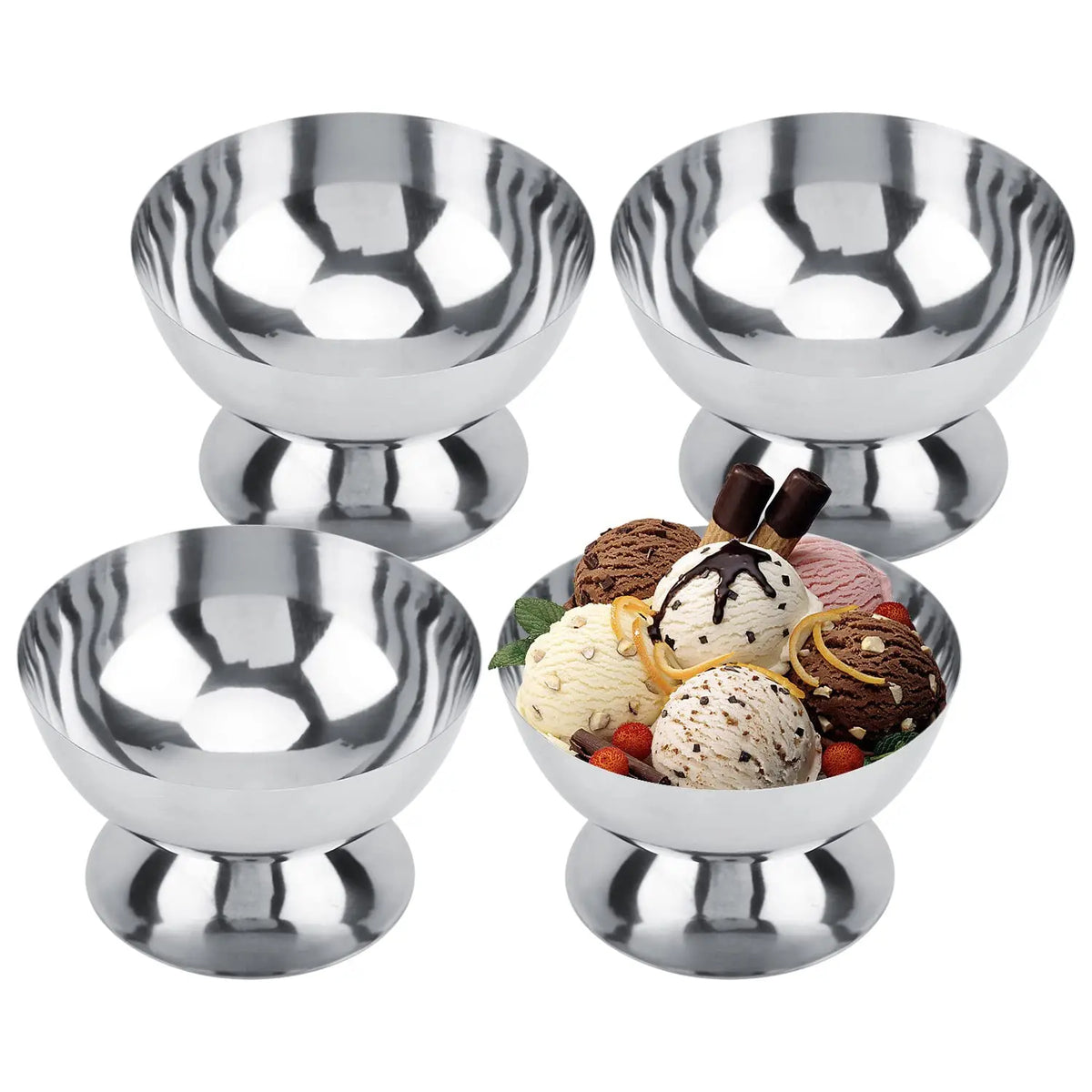 Stainless Steel Ice Cream Bowl Reusable Salad Cup Dessert Bowl Metal Pudding Cup Snack Fruit Candy Container MegaBDM
