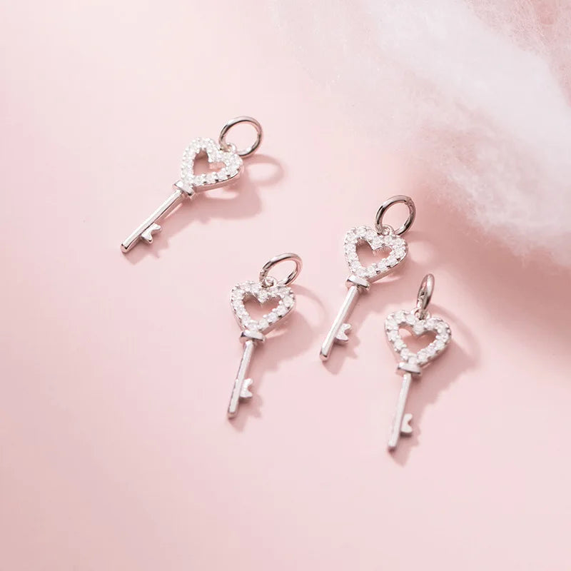 16*7mm 925 Sterling Silver Key to My Heart CZ Pendant Charm for Jewelry Making Supplies