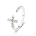 Cross 18K Gold and 925 Sterling Silver Finger Ring Adjustable Jesus Fashion for Women Rhodium Plated for Party