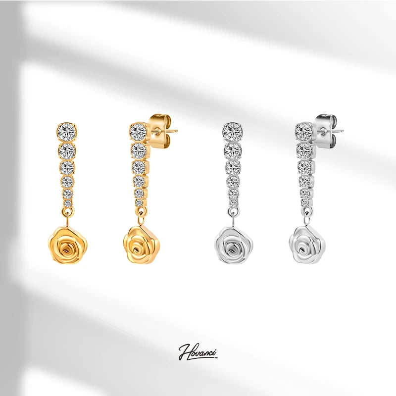HOVANCI Beauty Accessories for Women Trendy Rose Flower Wreath Wedding Zircon Earrings for Brides