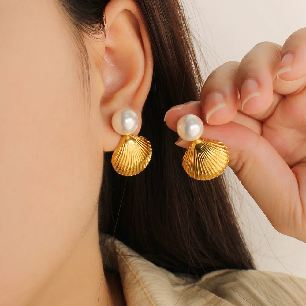 Stainless Steel Textured Shell Distinctive Earrings Starfish Exquisite Earrings Luxury Jewelry for Women Birthday Wedding Gift