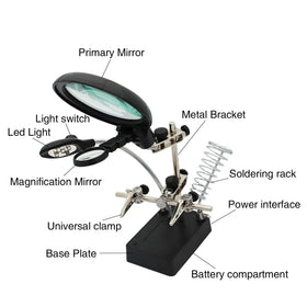 Welding Magnifying Glass 10X Workbench Electric Soldering Iron Rack Electronic Maintenance Led Desk Lamp with Lamp