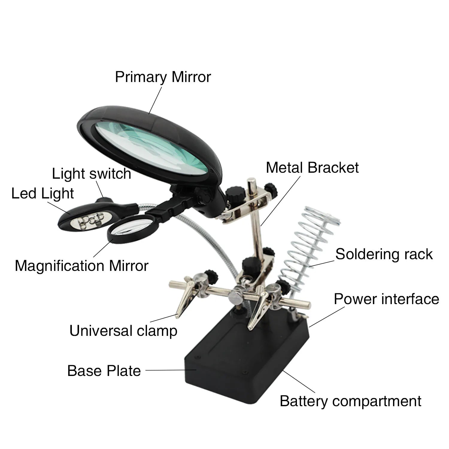 Welding Magnifying Glass 10X Workbench Electric Soldering Iron Rack Electronic Maintenance Led Desk Lamp with Lamp