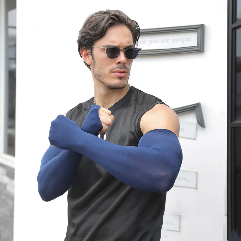 Plus Size Men's UV Protection Breathable Quick Dry 100% Nylon Sports Basketball Arm Sleeves for Adults Multi-colors