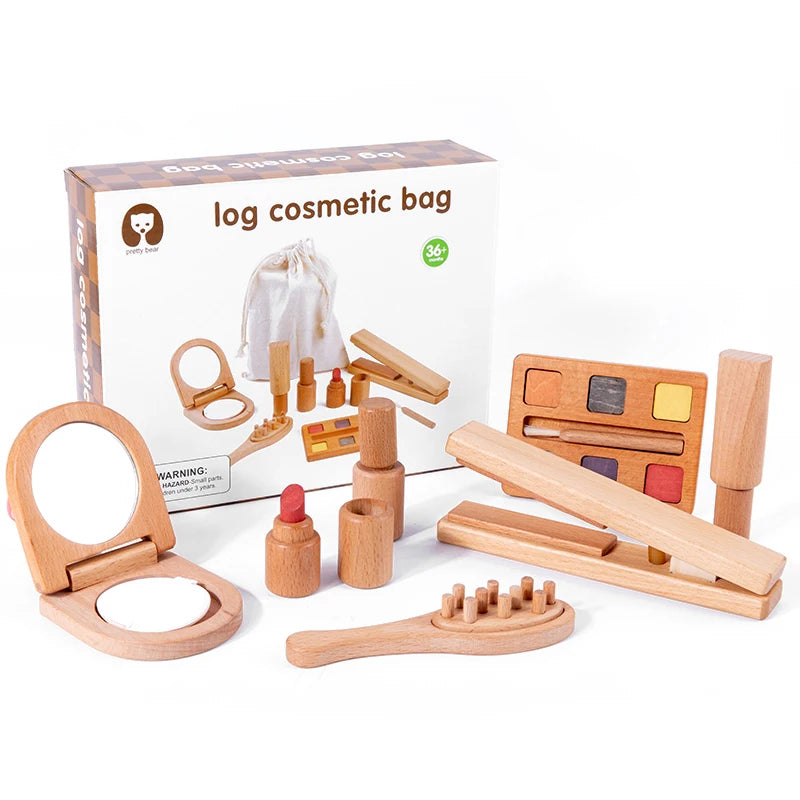 2025 100% beech original wood Classic World Girls Pretend Play Wooden Pink Make Up Toys Real Set Kids Cosmetics Makeup for Children