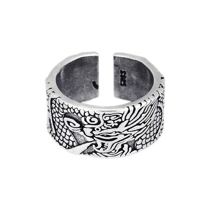 Hiphop Punk Style Cool Mystical Animal Silver Men's Ring Chunky Dragon Ring for Men