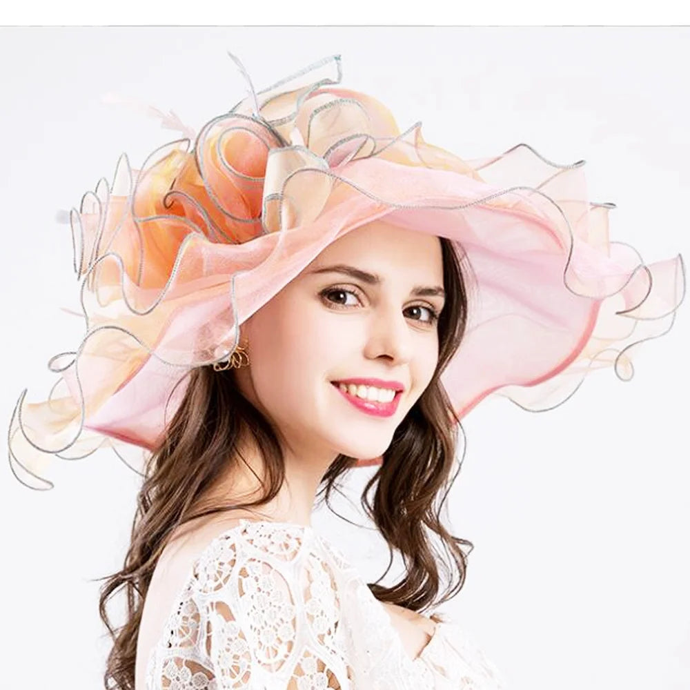 Wholesale Large New Fashion Lady Church Hat for Beach Could Put Your logo Women Glitter Hats Fashion Church Caps or Hats Style