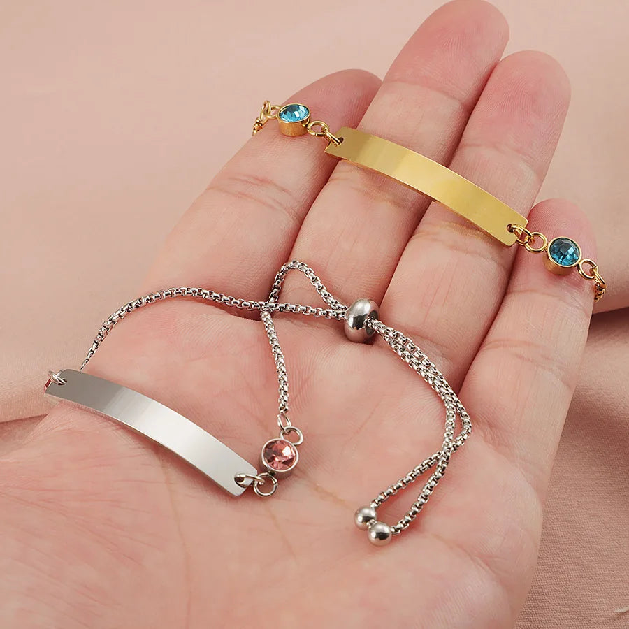 Wholesale Custom DIY Stainless Steel Blank Jewelry Fashion 18K Gold Plated Bend Bar Couple Birthstone Bracelets for Gift