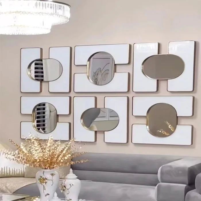 86.4CM New Nordic Modern Simple Iron Art Wall Hanging Light Luxury Three-Dimensional Creative Decoration Mirror Home