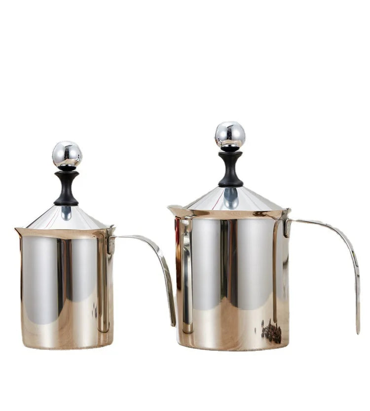 Customized Logo Stainless Steel Hand Pump Manual Milk Foam Maker Frother With Double Filter