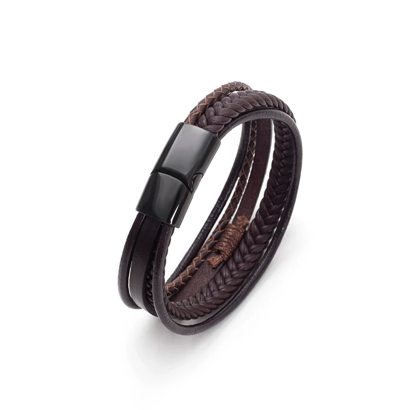 Fashion 12*6mm Multi-layer Leather Bracelet  Bracelet Factory Spot Wholesale Support Customization Men's Leather Bracelet