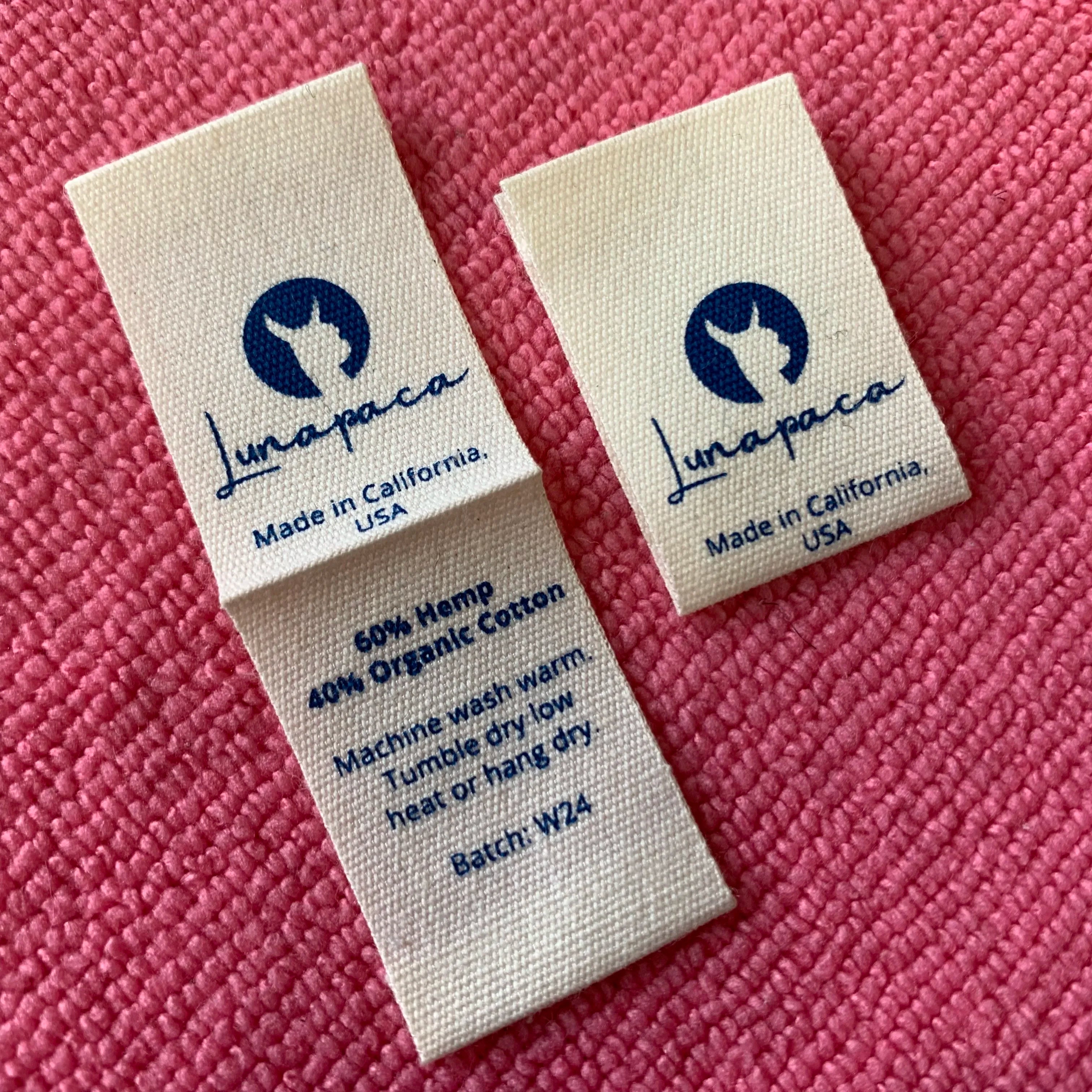 Navy Blue Loop Fold Washing Care Organic Cotton LabelHigh Quality Silk Printed Cotton Clothing Tags