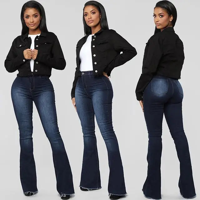Women Denim Pants Retro High Waist Flared Skinny Bootcut Jeans Fall Winter Ladies Pants New Design Washed Blue Pants