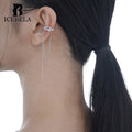 Icebela Fine Jewelry 925 Sterling Silver Chain Tassel Earrings Women's Long Textured Ear Cuffs for Girls
