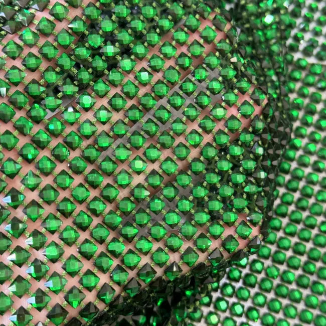 Shiny Elastic Mesh Fabric Rhinestones Beaded Trimming With Big square Stones for Accessory Applique Decoration
