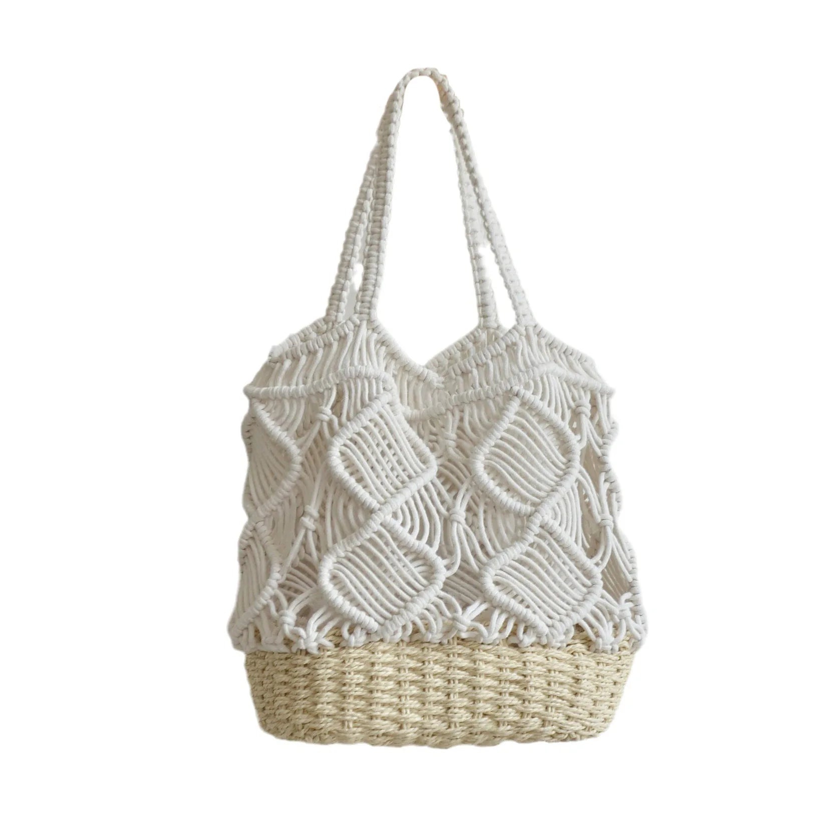 The Latest Cotton Thread Splicing Large Capacity Hollow Travel Holiday Handbag