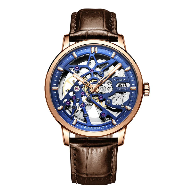 Fairwhale 604 Classic Mens Automatic Watches Tourbillion Movement Fashion Leather Mechanical Wristwatch
