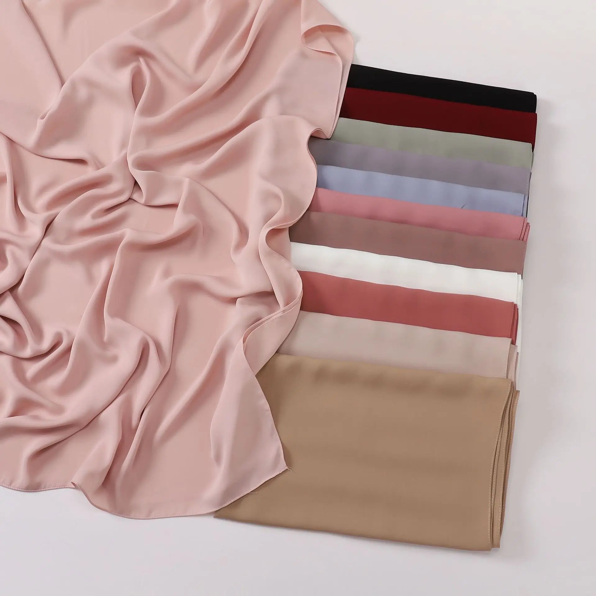2024 New Ramadan Essential Solid Color Filament European and American Simulated Silk Long Scarf Gauze Scarf for Women