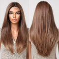 Future Fibers Brown Layered Straight Lace Front Wigs Middle Part Natural Hairline Lace Wig for Women High Density Women Hair