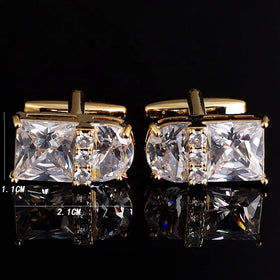 Men's Zircon Cufflinks French Trapezoid Design Gold Colorfast Wedding Engagement Anniversary Party Gift Box