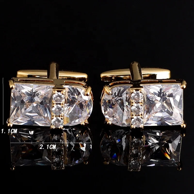 Men's Zircon Cufflinks French Trapezoid Design Gold Colorfast Wedding Engagement Anniversary Party Gift Box