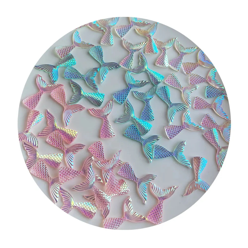 100Pcs Resin Mermaid Tail Flatback Cabochons Mini Plating Mermaid Tail Figurines for Birthday Holiday Party Favors  Decoration