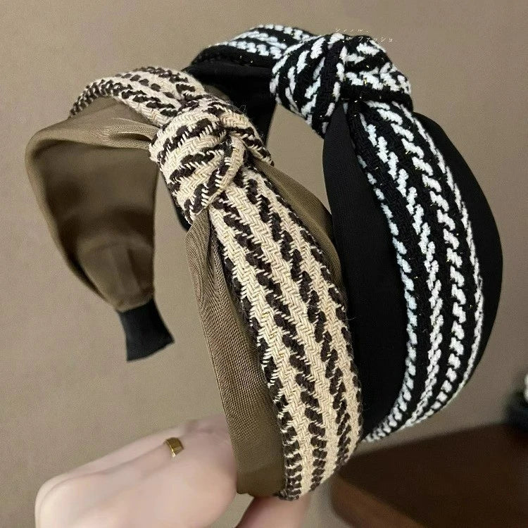 Wholesale Korean Fashion Hairband Women's Head Band Wide Edge Knotting Twill Grid l Cloth Face Band