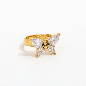 Fenny 18K Gold Plated Wholesale Non Tarnish Permanent Cute Vivid Butterfly Zirconia Stainless Steel Finger Ring Trendy for Women