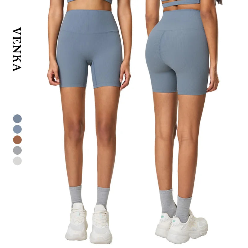 Custom Women Ribbed High Waist Casual Sport Shorts Yoga Seamless Hip Lift No T Line Sexy Tight Sports Fitness Bicycles Shorts