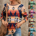 2024 Fall and Winter Tribal Aztec Print Vintage Plus Size Long Sleeve Round O Neck Women t Shirts Blouse Tops