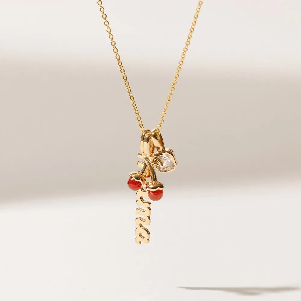Lateefah Women's DIY Charm Gold Copper 12 Months Stone Cherry Mushroom Cross Pendant Necklace