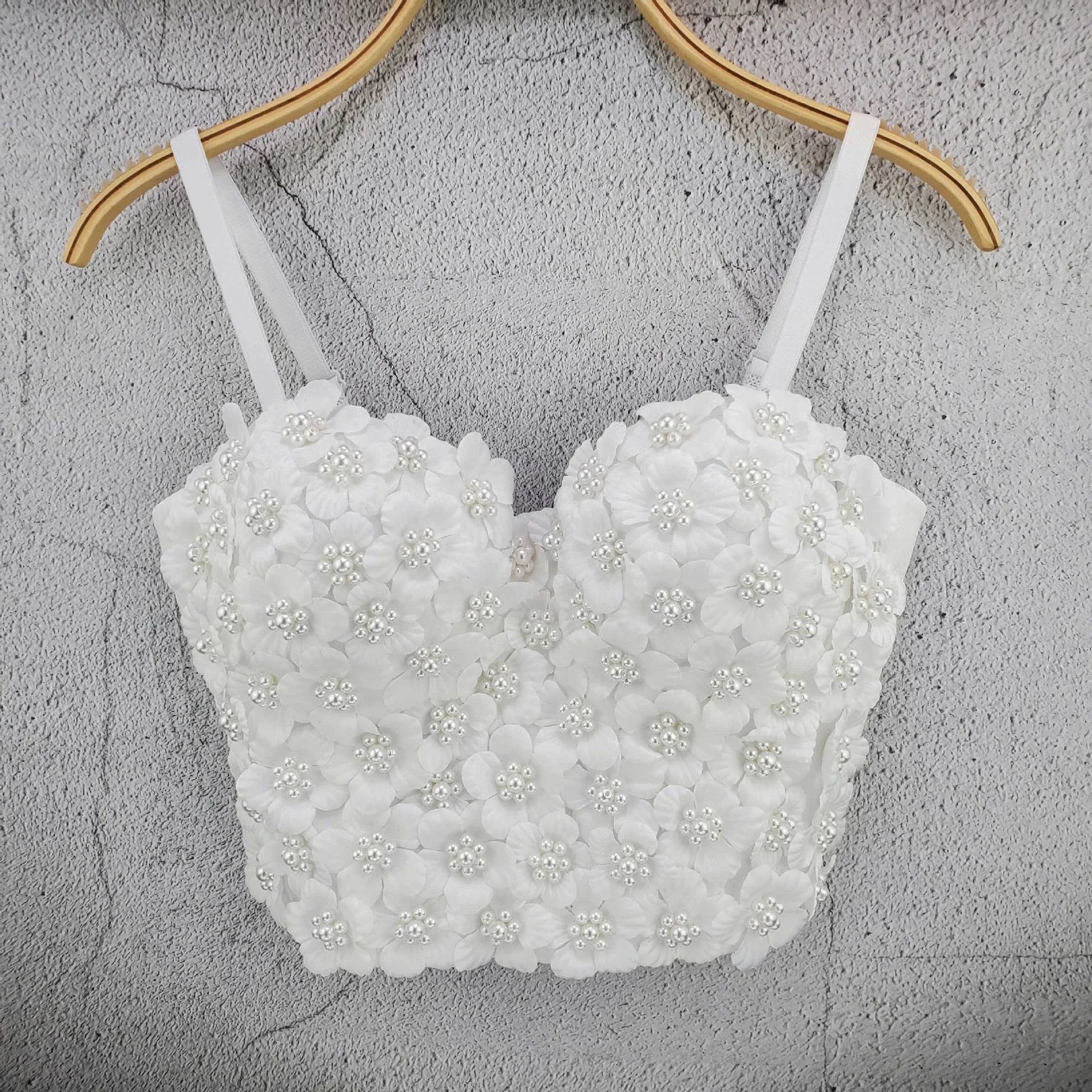 2024ins Summer New Boutique Niche Outside Wear Tube Top Handmade Flower Beaded-diamond Small Sling Women's Tank Top
