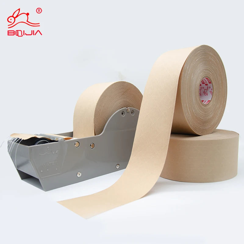 Recycled Printing Thick Eco-friendly Custom Shipping Packing Adhesive Kraft Strapping Paper Roll Banding Tape with Cutting