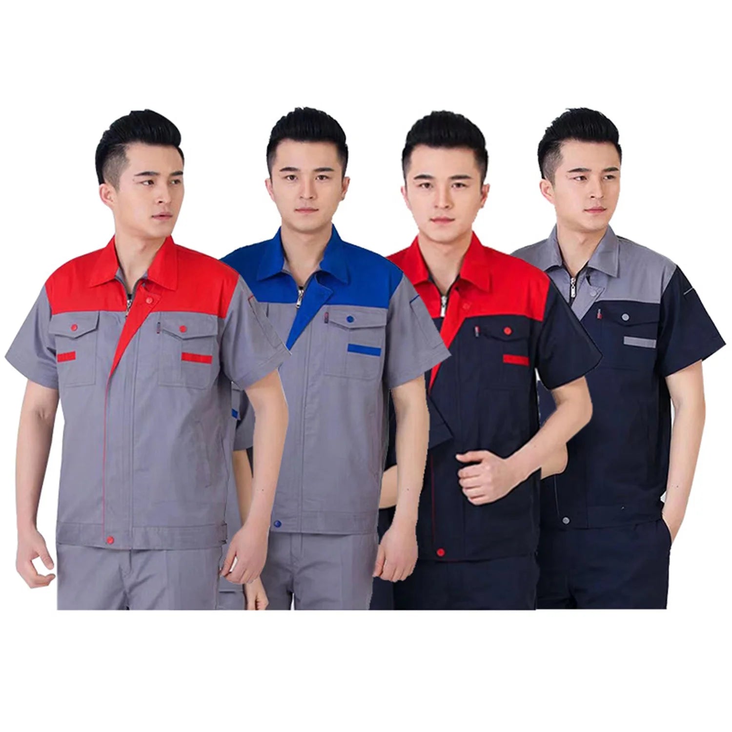 Men's Heavy Cotton Work Uniform Two-Piece Mechanic Shirt Logo Wholesale Blue Tinted Overall Hi Vis Polyester Farmers Mechanics