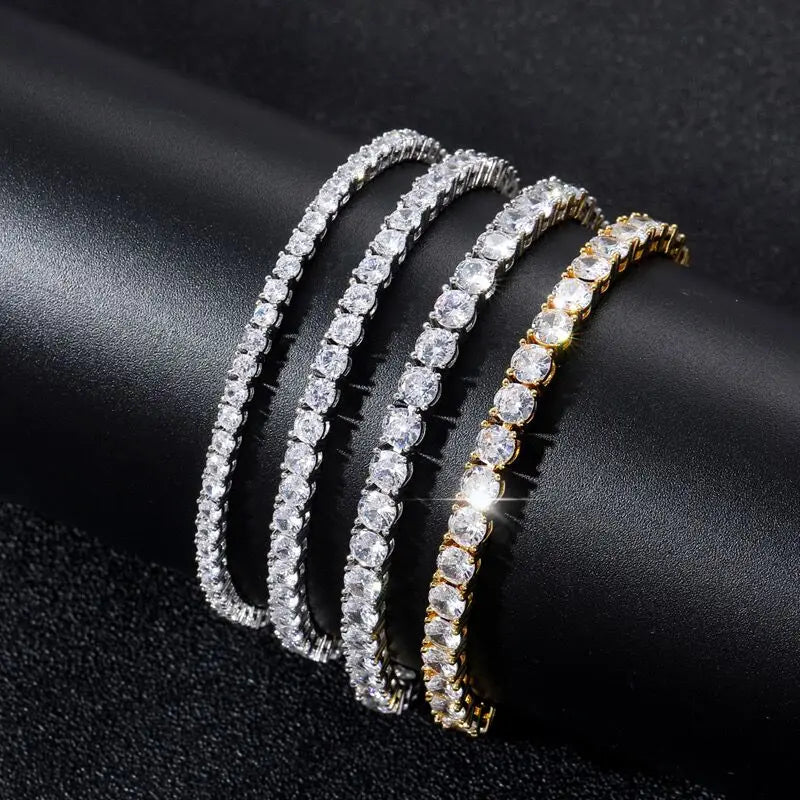 Tarnish Free Silver Cubic Zirconia Tennis Hand Chain 3mm 4mm 5mm Stainless Steel Classic Iced Out CZ Diamond Bracelet for Men