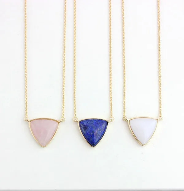 Fashion Short Triangle Pendant Llapis Lazuli Pink Crystal Opal Stone Necklace Quartz Natural Stone Gemstone Necklaces Jewelry
