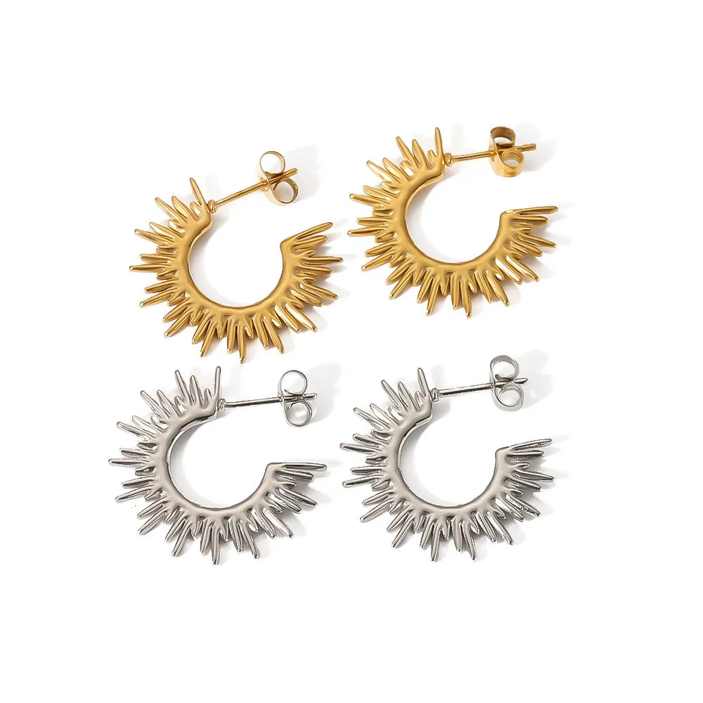 Nabest 18K Gold Plated Stainless Steel Earrings Trendy Sun CC Shape with Zircon Hypoallergenic Waterproof Studs for Women