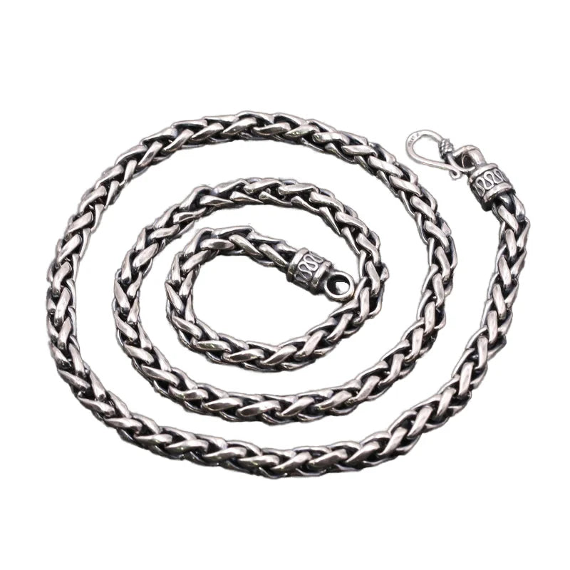 5mm Width Real S925 Sterling Silver Classic Vintage Retro Weave Necklace for Men Cross Rope Chain Personalized Fine Jewelry