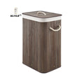 KUYUE Bamboo Rectangular Storage Hamper With 3 Handles Foldable Laundry Basket With Lid Multi-Purpose Bag for Clothes Washing