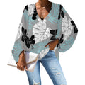 Customized Hawaiian Leaf Pattern Women's Casual Boho Floral Print V Neck Long Sleeve Loose Blouses Shirt Tops for Women Leggings