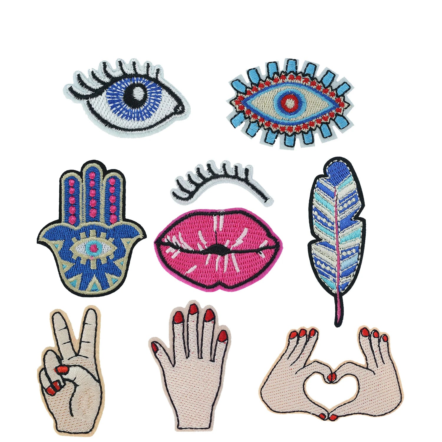 Personality Embroidery Appliques Lips Evil Eye Fatima Hand Patches