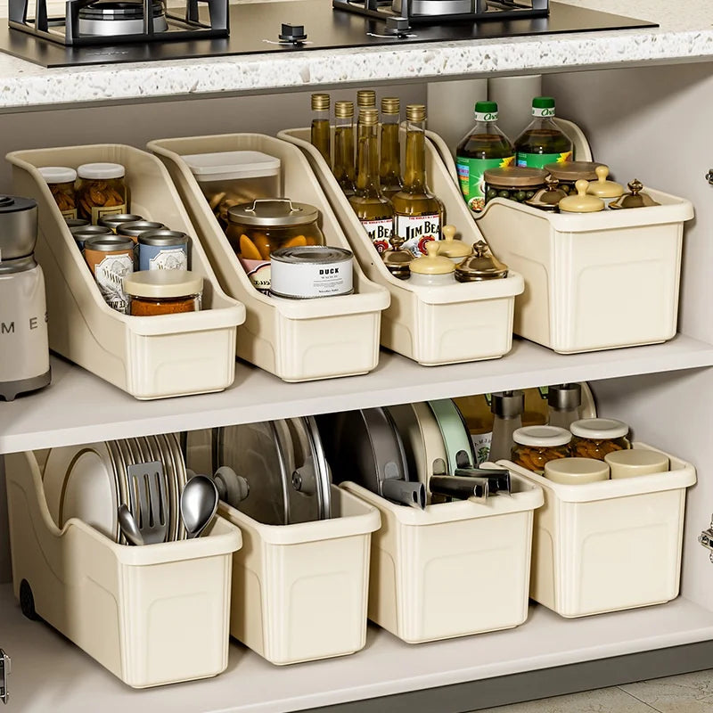 OWNSWING Plastic Rolling Storage Boxes Cabinet Organizer Bins Kitchen Organization with Wheel